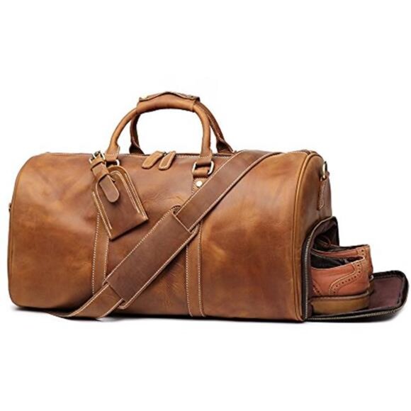 Men's Leather Duffle Bag Retro Carry on Handbag